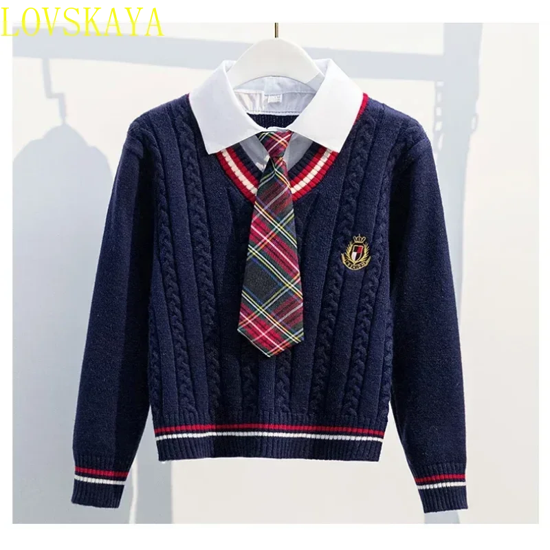 Ensemble d'automne pour enfants, uniforme scolaire pour filles, Double ensemble, vêtements de Style scolaire pour enfants, vêtements de lycée, 2024