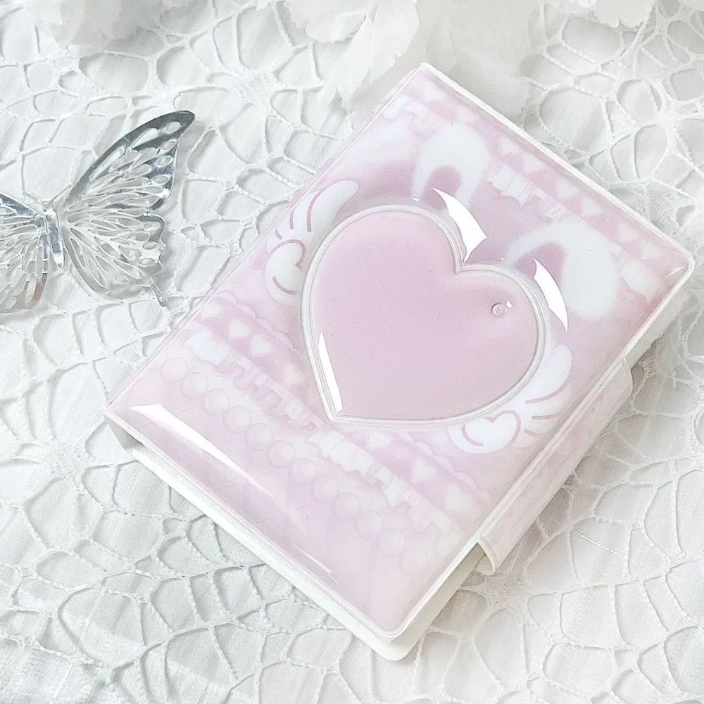 Niedliches rosafarbenes Liebesbogen-Kartenalbum, 7,6 cm, Mini mit 16 internen Seiten, Idol-Karte, Sammelbuch, PVC-Sammelkartenalbum, Postkartenbuch