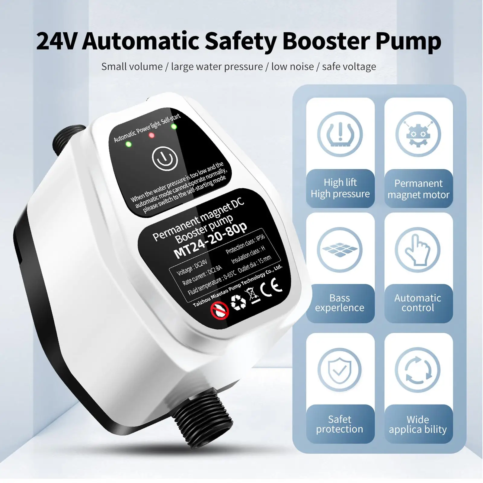 Household Water Pressure Booster Pump Auto Controller, Bathroom Shower Heater System Conector sem escova para pia de cozinha, 24V