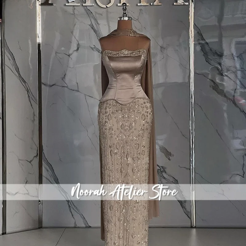 

Elegant Dubai Arabia Mermaid Evening Dress for Women with shawl Strapless Beaded Formal Prom Wedding Party Gown 2025 Customized
