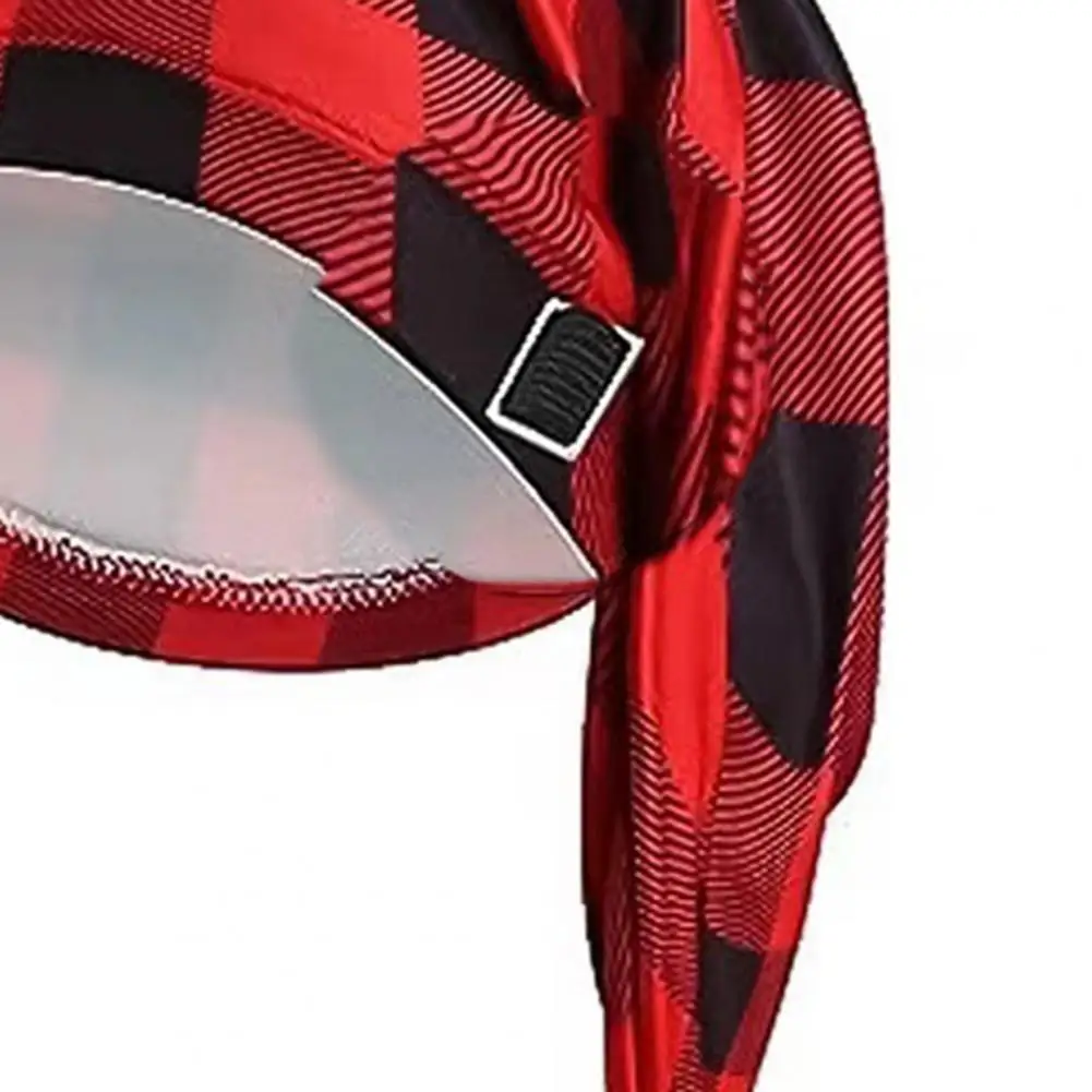 Soft Comfortable Christmas Hat Men's Adjustable Night Sleeping Cap Buffalo Plaid Santa Hat with Pom Ball Tassel Thick Lined