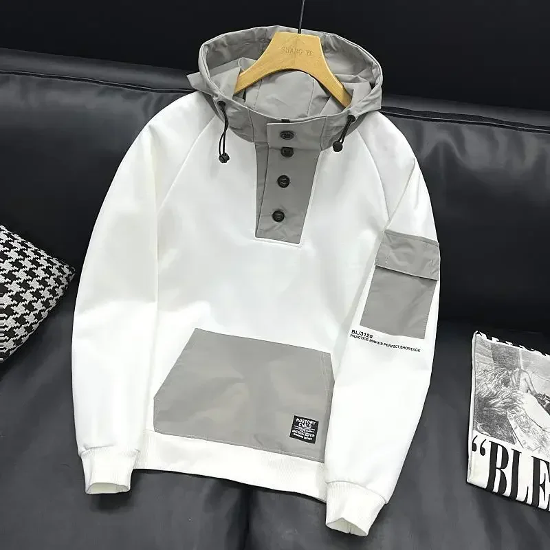 

Solid Men's Hooded Sweatshirt Korean Style New In Male Hoodie Loose Cheap High Quality Funny Overfit Y2k Vintage Warm Emo Simple