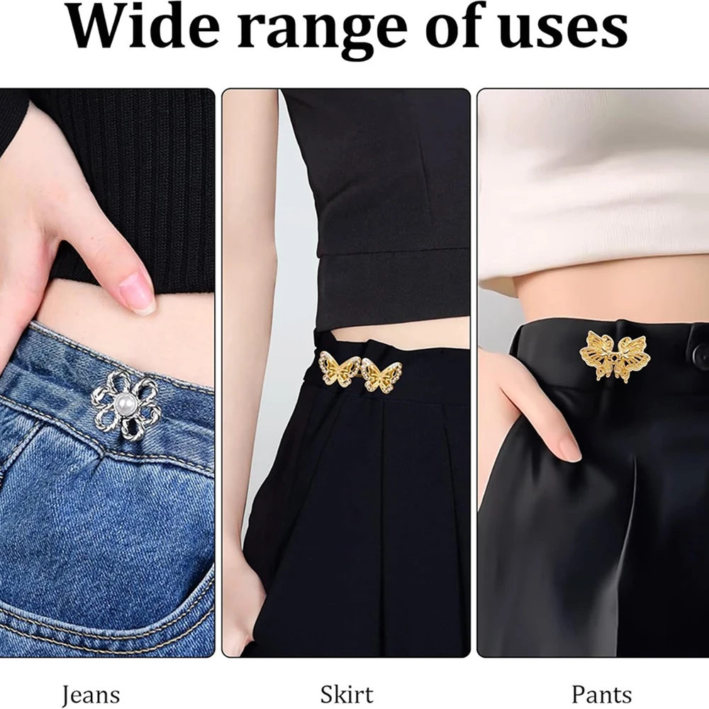 2 ensembles de tendeurs de taille pour pantalons réglables, sans couture, sans outil, ensembles de boucles de taille, épingles de réglage de pantalons décoratives pour robes en jean amples