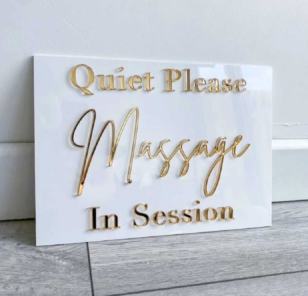 Massage in session Acrylic Sign Quiet please sign Beauty room sign Salon sign