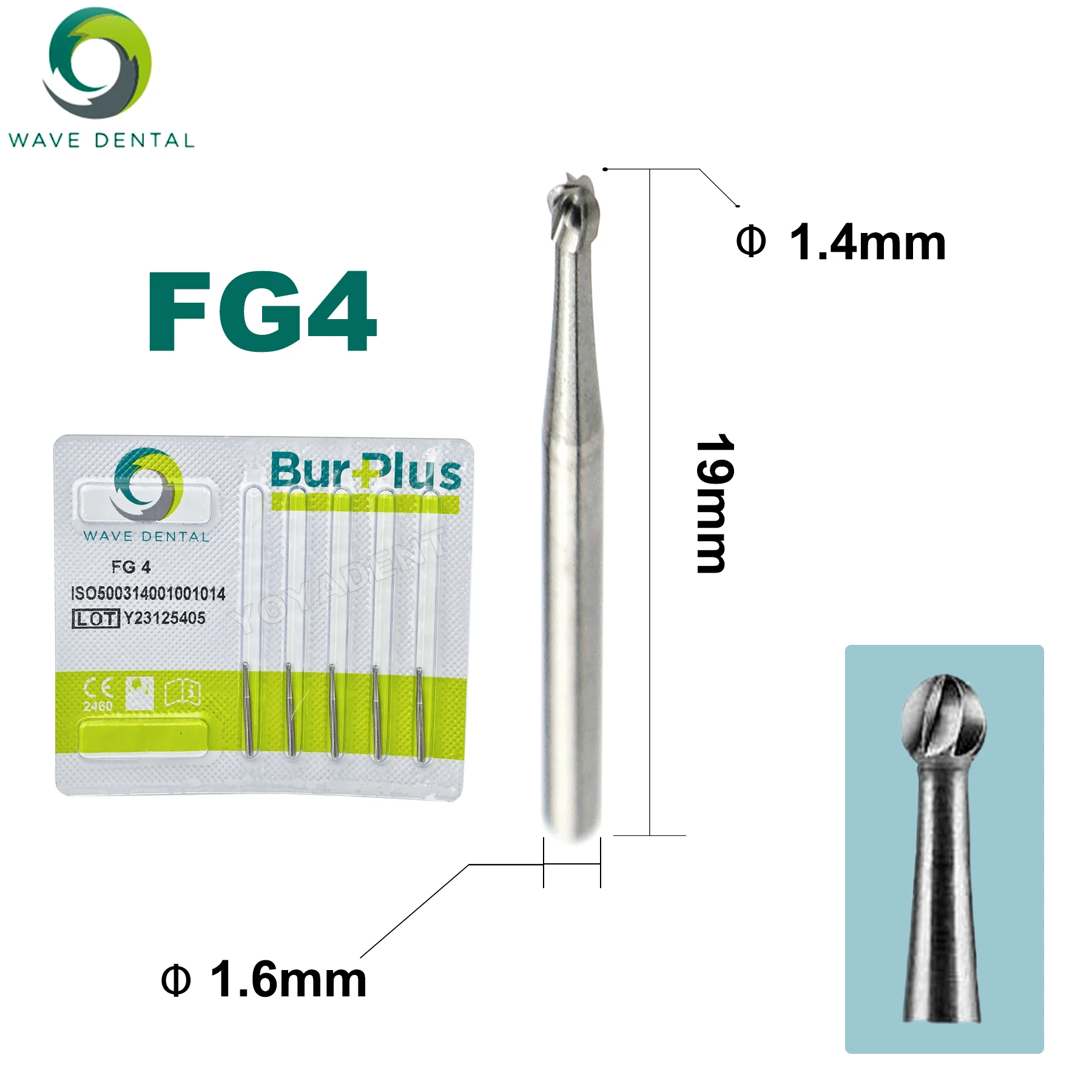 PRIMA WAVE Dental Tungsten Carbide Burs Ball Round Head FG Series For High Speed Handpiece Dia.1.6mm 5Pcs/Pack