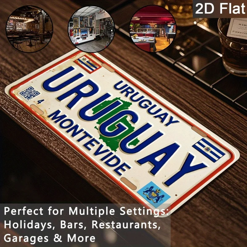 مسطح ثنائي الأبعاد، قطعة واحدة من لافتة الحائط المعدنية الرجعية لوحة ألومنيوم عتيقة مع تصميم لوحة ترخيص أوروغواي، منزل مثبت على الحائط #2