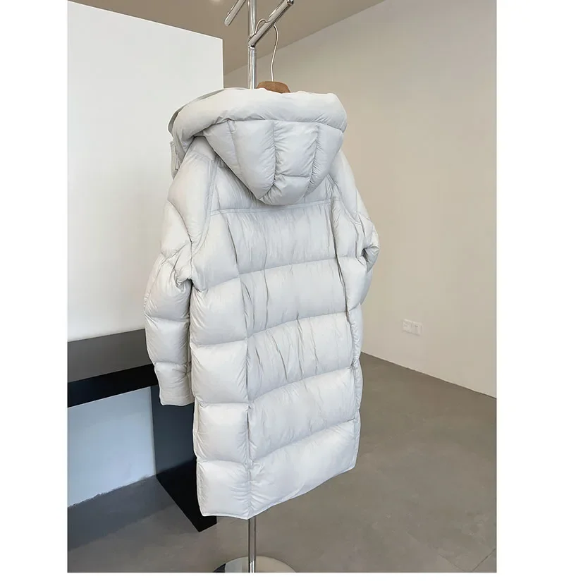 Piumini Parker da donna in piumino d'anatra bianco con cerniera femminile Capispalla caldi e spessi Piumino invernale di media lunghezza con cappuccio opaco solido