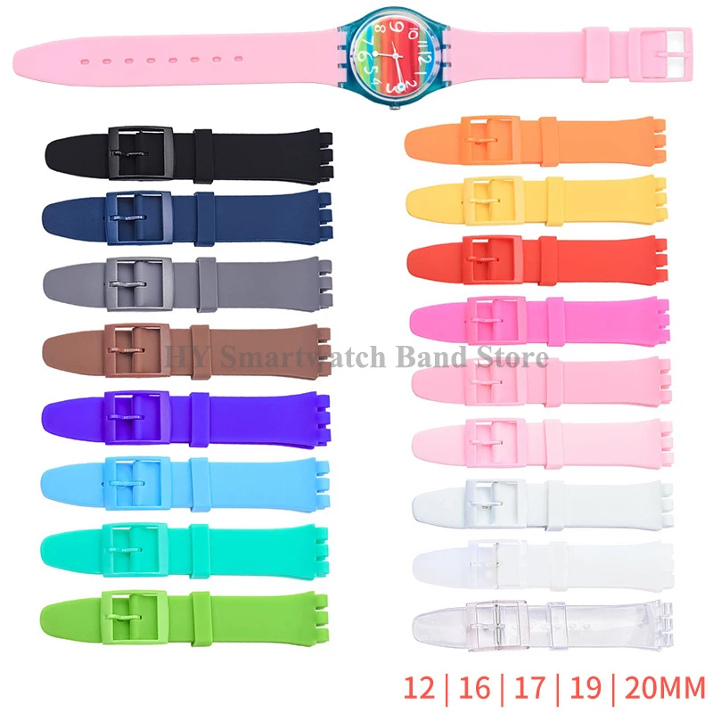 16mm 17mm 19mm 20mm Silicone Watch Band for Swatch Colorful Rubber Bracelet Replacement Wrist Strap Men Women Watch Accessories