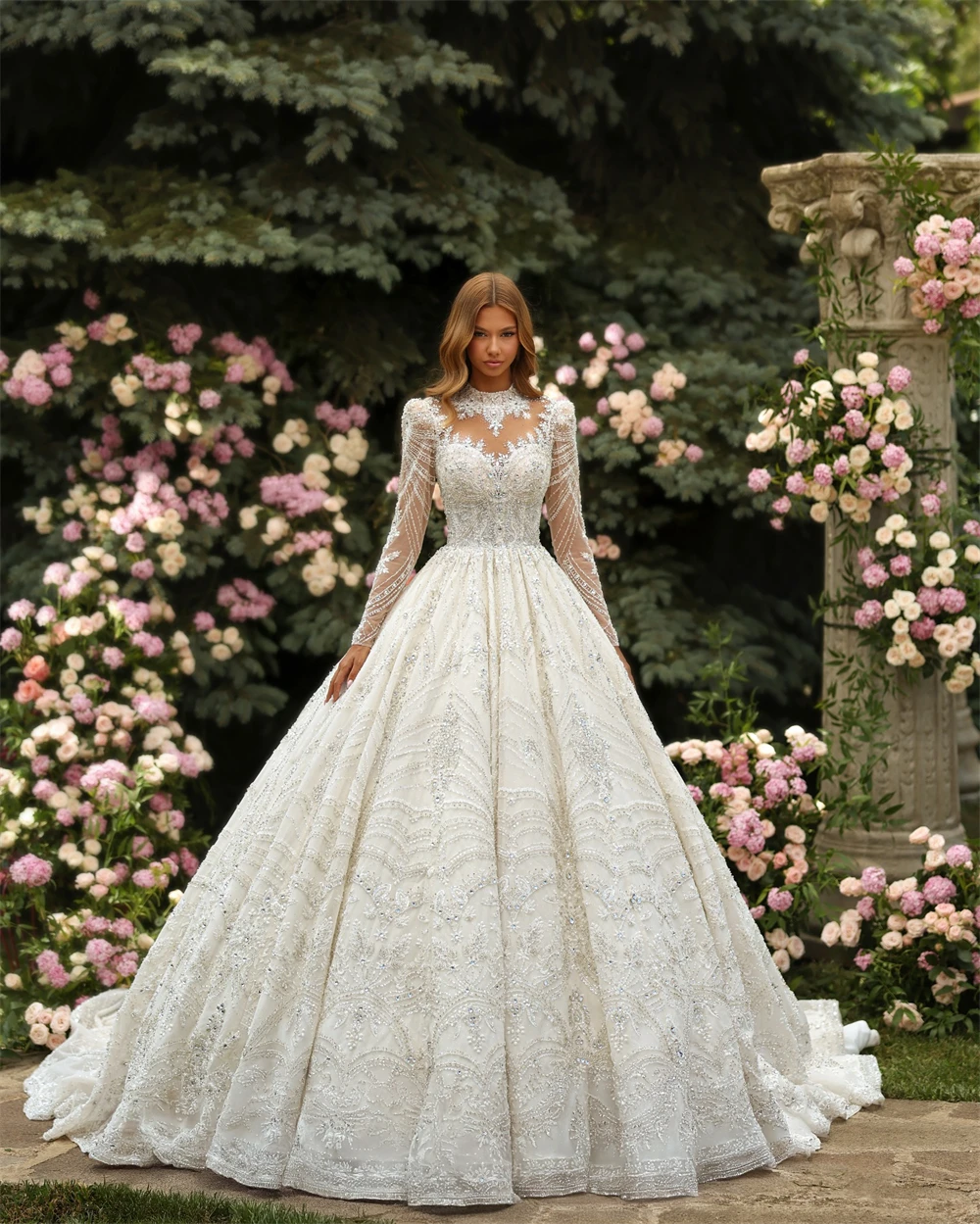 

Customized Boho White Organza Wedding Dress Simple V-neck Long Sleeves Bridal Gowns Classic A-Line Chapel Train Vestido De Novia