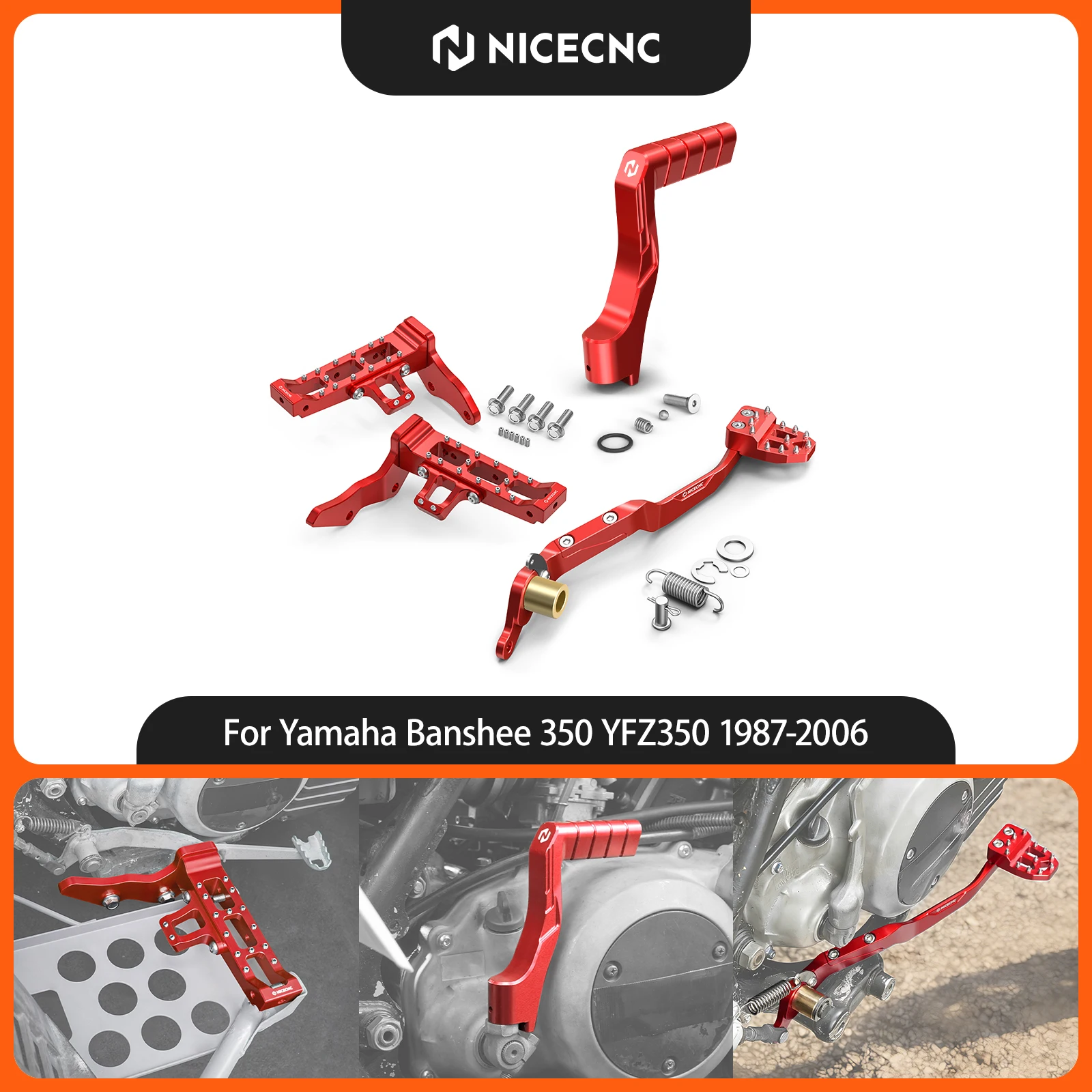 NICECNC For Yamaha Banshee 350 YFZ350 1987-2006 Kickstarter Starter Brake Lever Extended Wider Foot Pegs Kit ATV Accessories