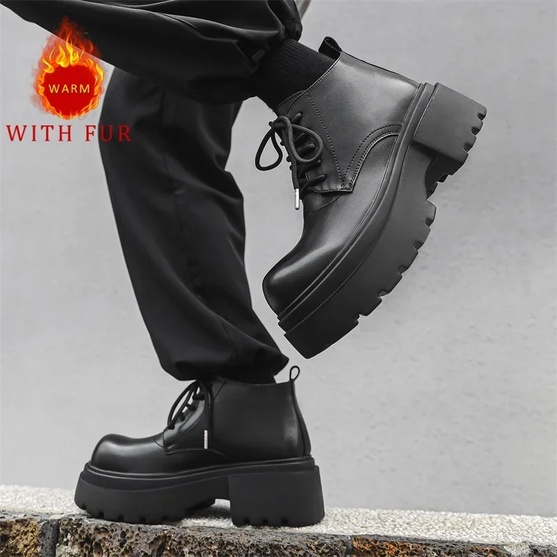 Thick Soled Men's Leather Shoes Fashionable Minimalist Design Style Outdoor Leisure Party Street Walking Office Youth Shoes