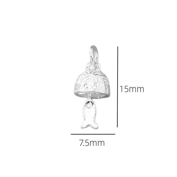 925 Sterling Silver Bell Charm with Fish 925 Silver Pendant Bell Fish Charm for DIY Bracelet Necklace Jewelry Making