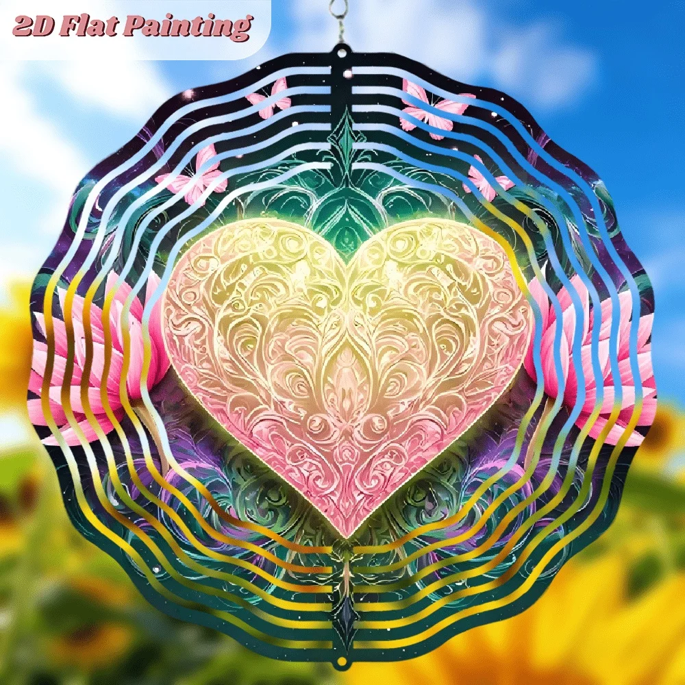 2D Flat, Two-dimensional Flat Plane, Two-dimensional Flat Metal Rotating Wind Chime, Bohemian Style with Vibrant Pink for Lotus