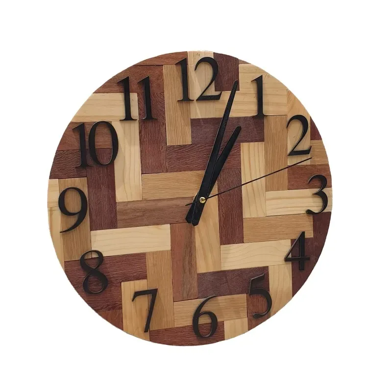 Handmade Modern Rectangular Wall Clock Green Bamboo Wood Decorative Art for Living Room Birthday Wedding Home Decoration