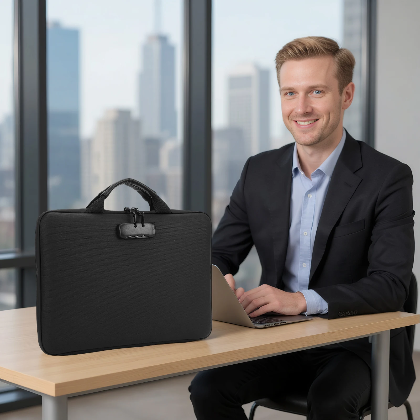 

13 Accordion Pocket Fireproof Document Box Waterproof File Briefcase (Black)