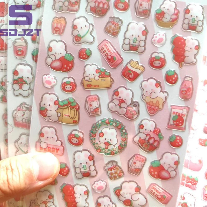 1Pcs Erdbeere Kaninchen Rosa Nette Kristall Epoxy Kinder Cartoon Dekorative Aufkleber DIY Scrapbooking Telefon Gepäck Skateboard Aufkleber