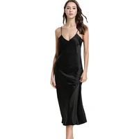 Women's Satin Nightgown Long Slip Sleep Dress Silk V Neck Sleepwear Solid Color Nightwear - Image 2