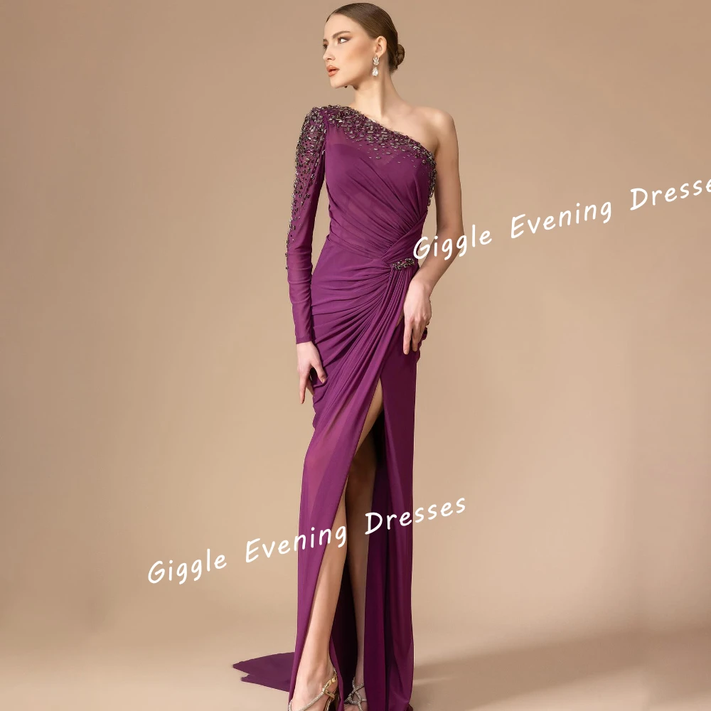 Chiffon Illusion Beading Nobility Prom Gown Saudi Arab Pleating Floor-Length Slit Chic And Elegant Evening Dress For Women 2024