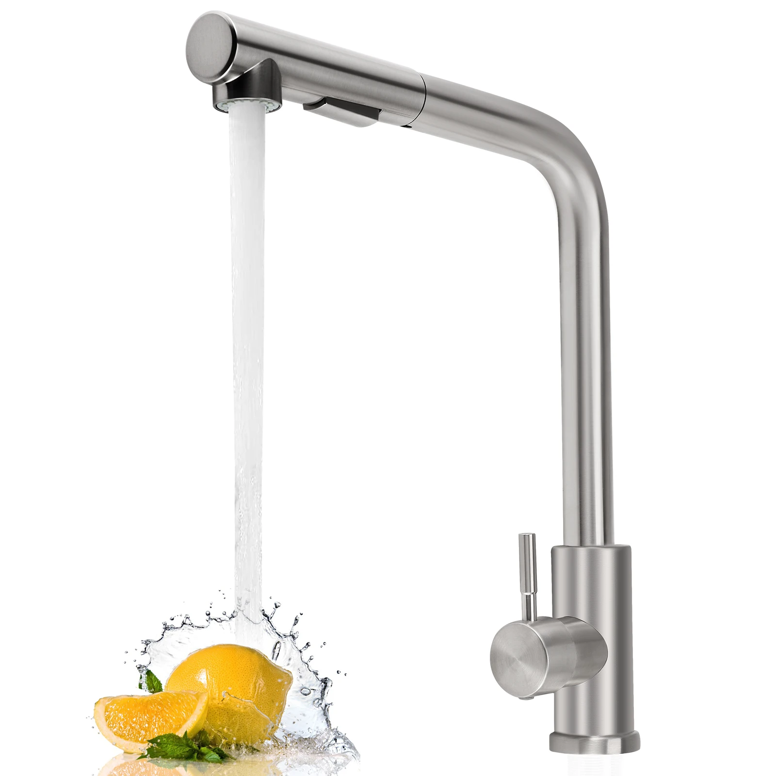 

Sliver Pull Out Kitchen Sink Faucet Two Model Stream Sprayer Nozzle Stainless Steel Hot Cold Wate Mixer Tap Deck