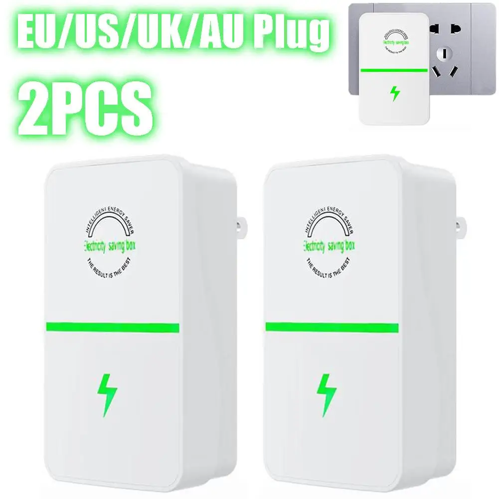 2Pcs Stop Watt Energy Saver Energy Saving Device Electricity Saving Box for Household Office Market Electric US/EU/UK/AU Plug