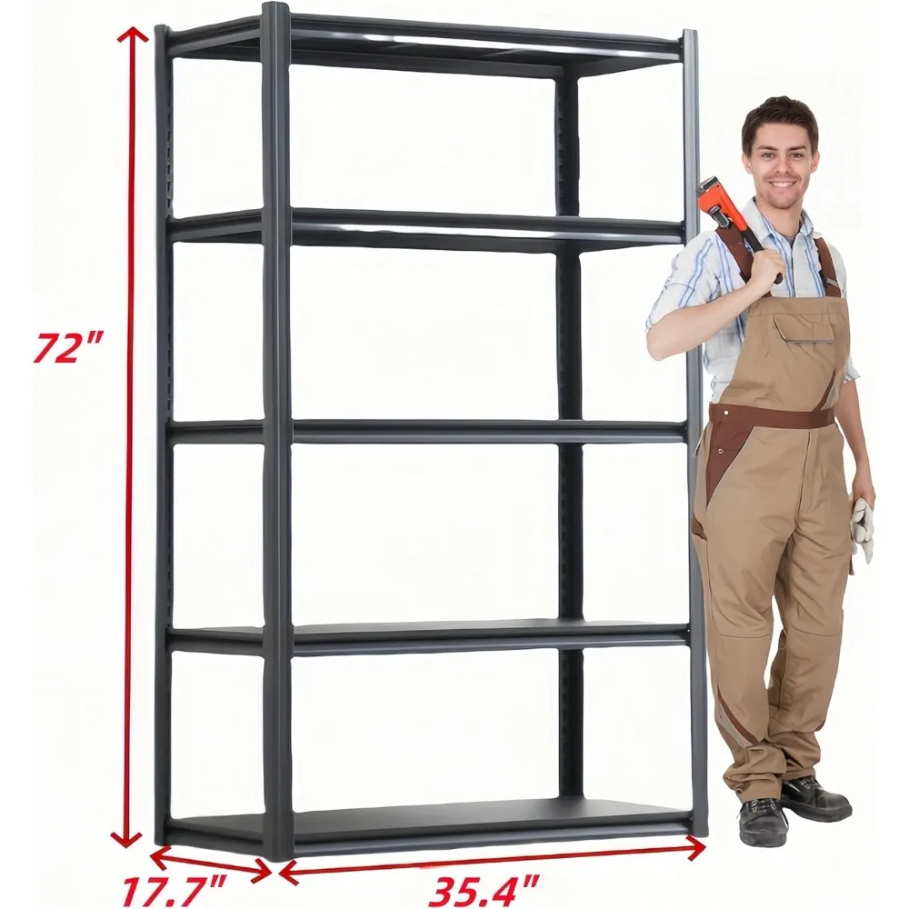 Rak Penyimpanan Logam 5 Tingkat Heavy Duty, Perakitan Mudah, Rak yang Dapat Disesuaikan untuk Penggunaan di Rumah, Garasi, Dapur