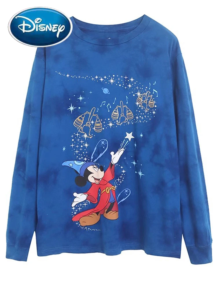 Disney Mickey Mouse Magic Cartoon Print Sweatshirt Harajuku Women O-Neck Pullover Long Sleeve Jumper Blue Tops Streetwear Female