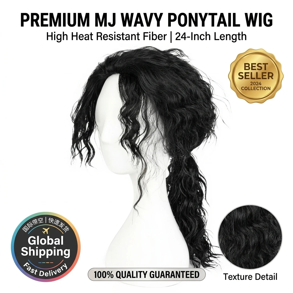 Halloween Cos Wigs Anime Michael Jackson Cosplay Michael Cosplay Black Wig Michael Role Play Medium Long Curly Black Hair Wig