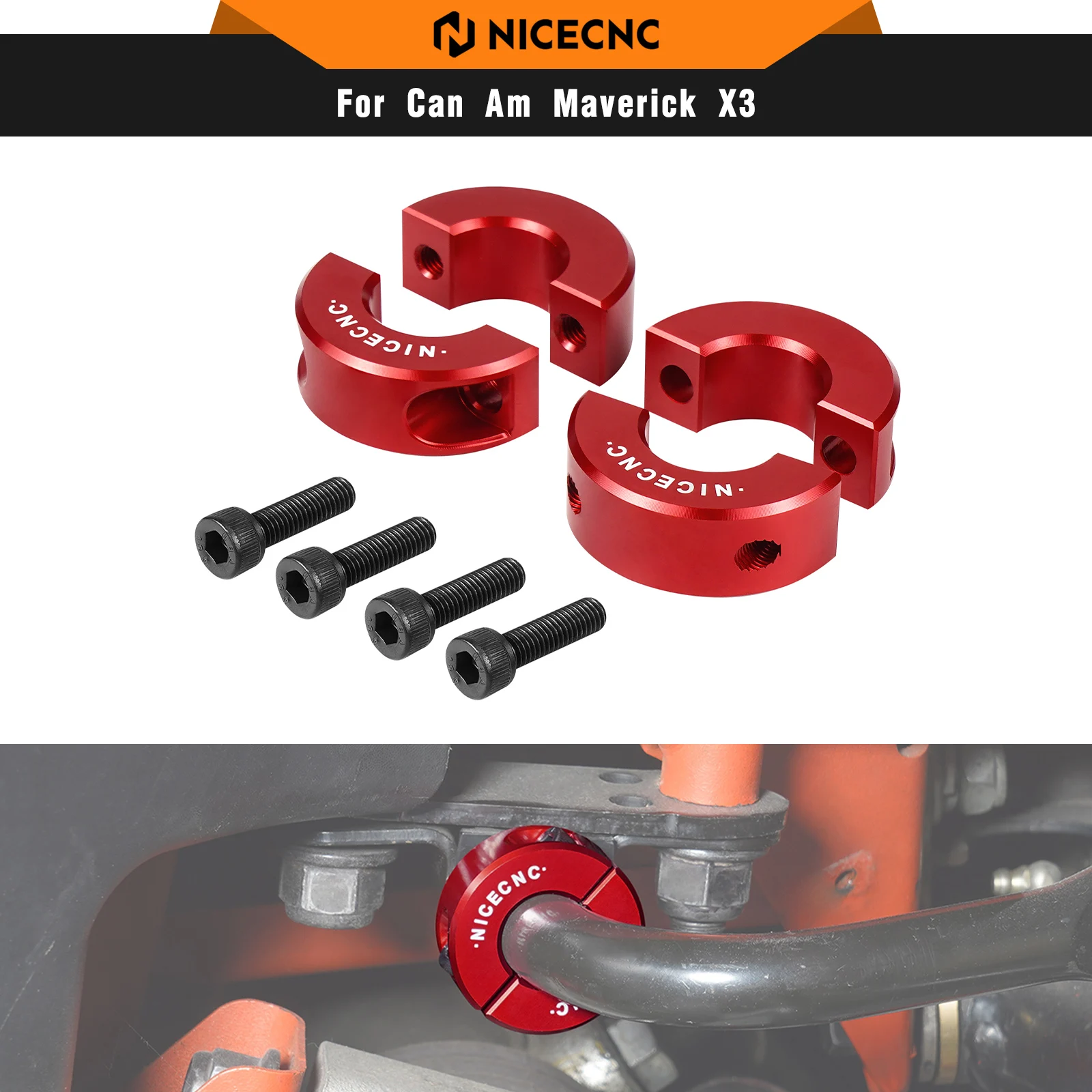 NICECNC Front Sway Bar Clamping Collars For Can Am Maverick X3 R 4x4 DPS Turbo 2017-2021 Secures Clamp Collar UTV Accessories
