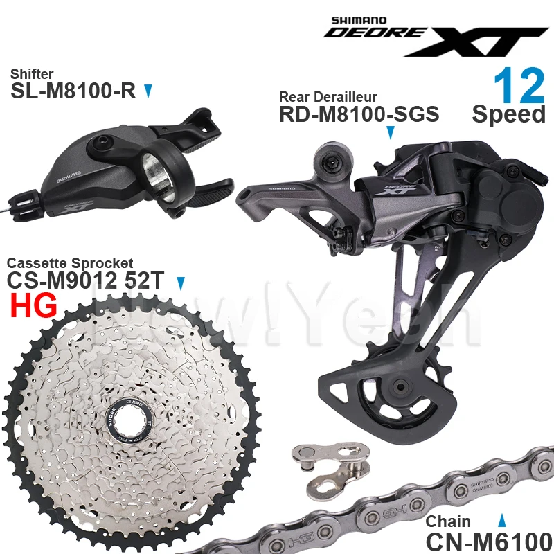 

SHIMANO DEORE XT M8100 12 Speed Groupset with Shifter Rear Derailleur CN-M6100 Chain Original and Cassette Sprocket 11-50T/52T