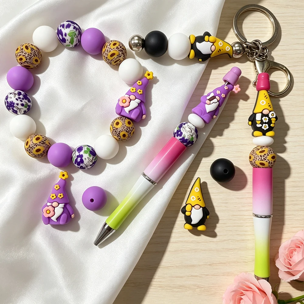 34/54 Stück gelbe und lila Zwerg-Silikonperlen-Set, DIY-Perlenkette, Armband, Dekoration, Stift, Schmuck, Anhänger usw. Geburtstagsgeschenk für die Feiertage – Detail 3