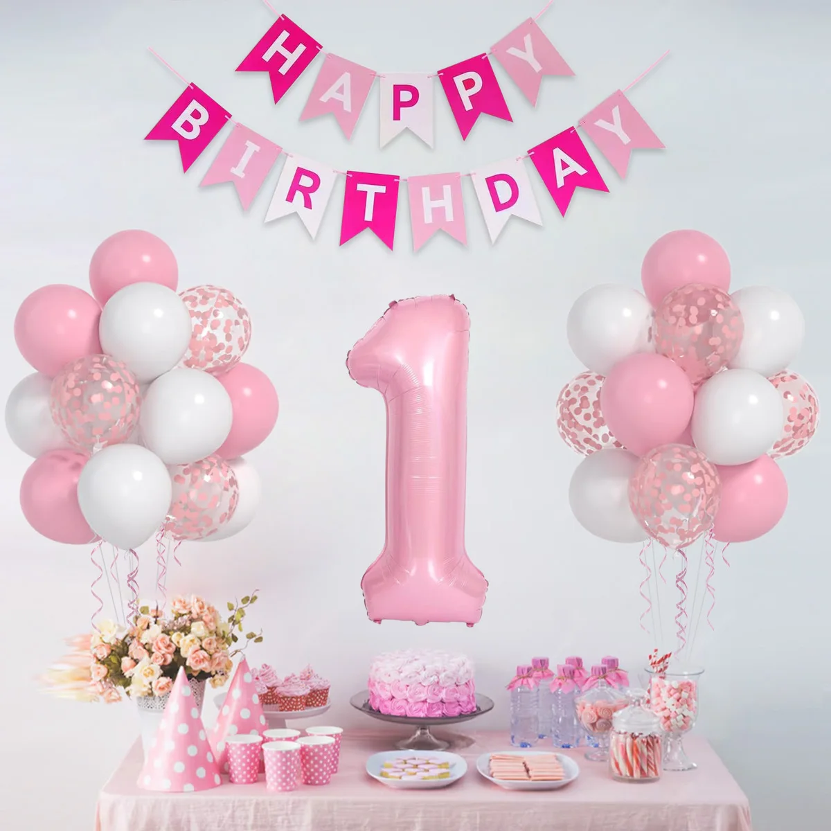 1set Happy Birthday Banner Balloons 1st Birthday Party Decorations Kids Boys Girls First One Year Anniversary Party Supplies