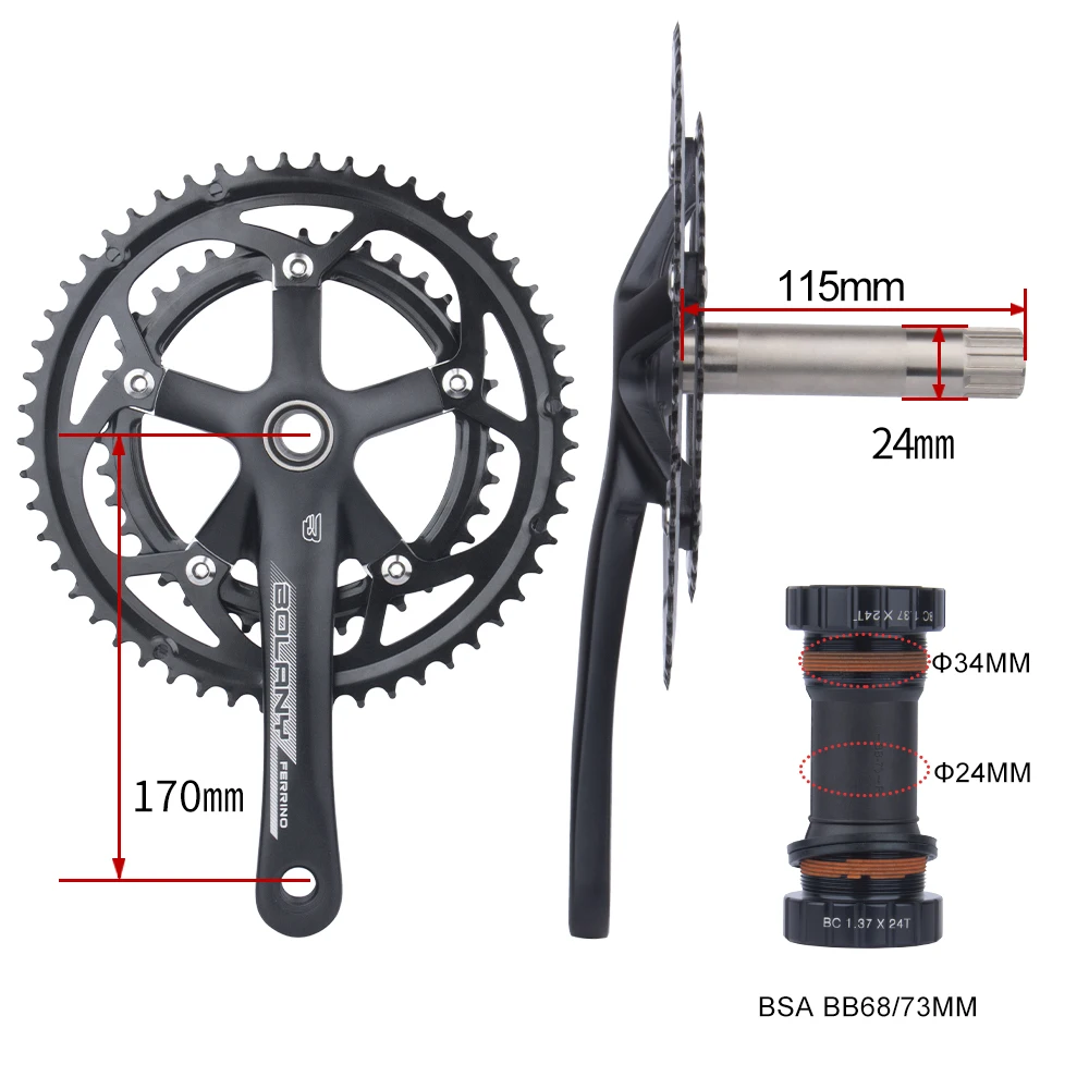 BOLANY Road Bike Crankset Ultralight Double Layer One-Piece Chainwheel 130BCD 39/53T 8 9 Speed Crankset Road Bicycle Accessories