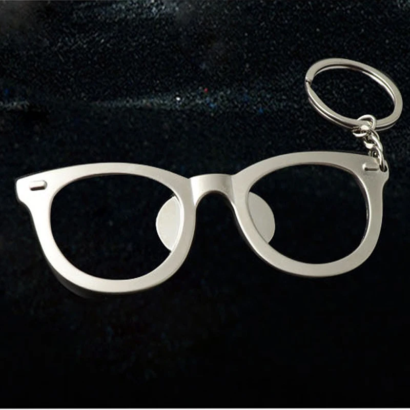 Funny Creative Metal Keychain with Glasses Frame Bottle Opener Personalized Street Style Key Pendant Unique Gift Idea