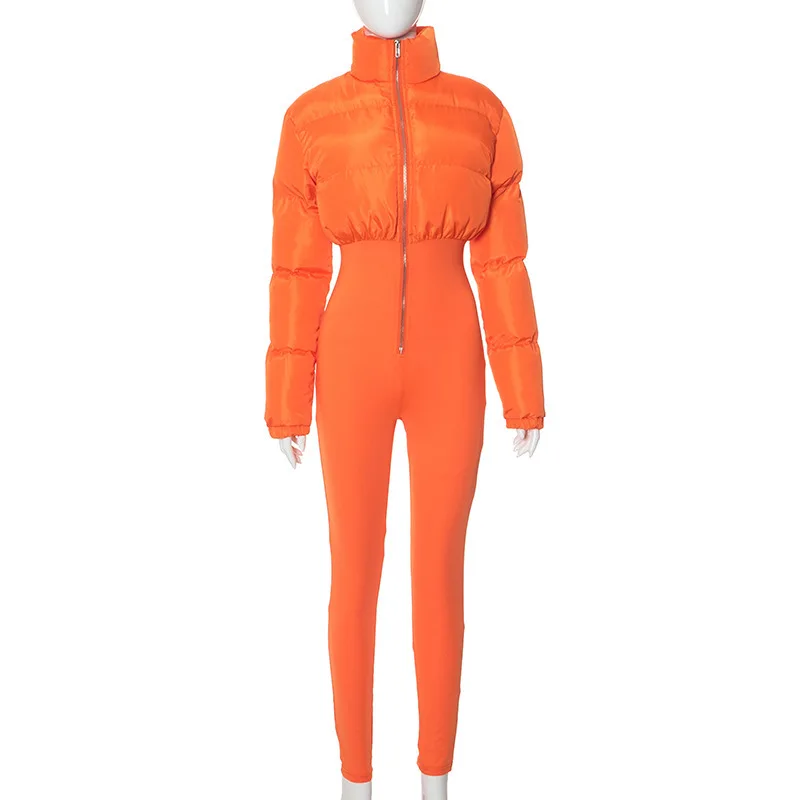 Solid Casual Jumpsuits met lange mouwen voor dames Herfst Winter Dikke warme hoge taille Rits Skinny rompertjes uit één stuk Damesjumpsuit