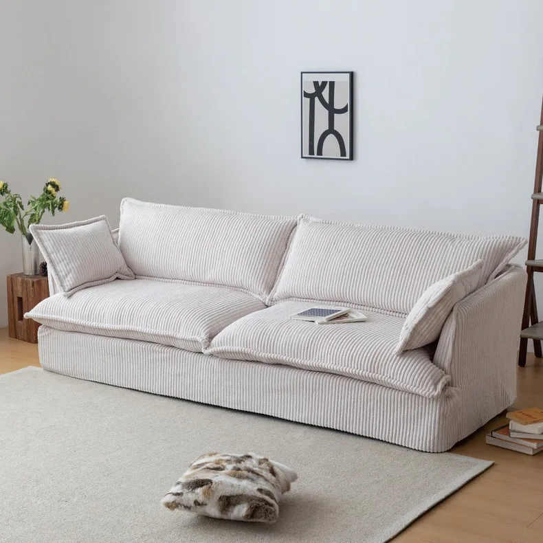 

Nordic modern simple fabric sofa cream wind corduroy removable washable living room single double three people apartment sand