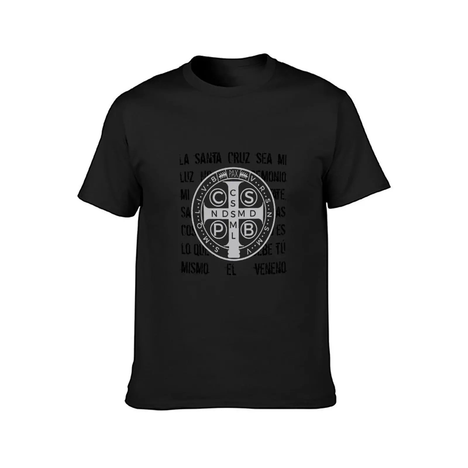 Camiseta masculina de oração de São Bento, presentes religiosos católicos, tops vintage, plus size