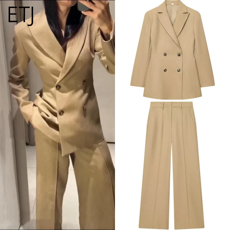 

ETJ Women Double Breasted Suit Set Oversized Blazer Wide Leg Pants Business Casual Office Work Fashion 2026