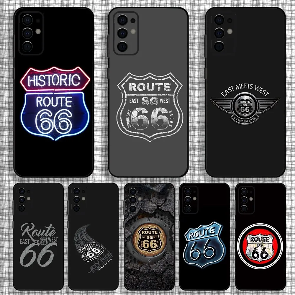 

America Route 66 Phone Case For Samsung S24,S21,S22,S23,S30,Ultra,S20,Plus,Fe,Lite,Note,10,9,5G Black Soft Cover