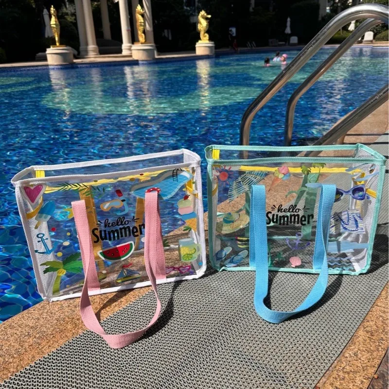 Large Capacity PVC Waterproof Transparent Swimming Bag Beach Tote Jelly Handbag Bathroom Storage Organizer Pouch