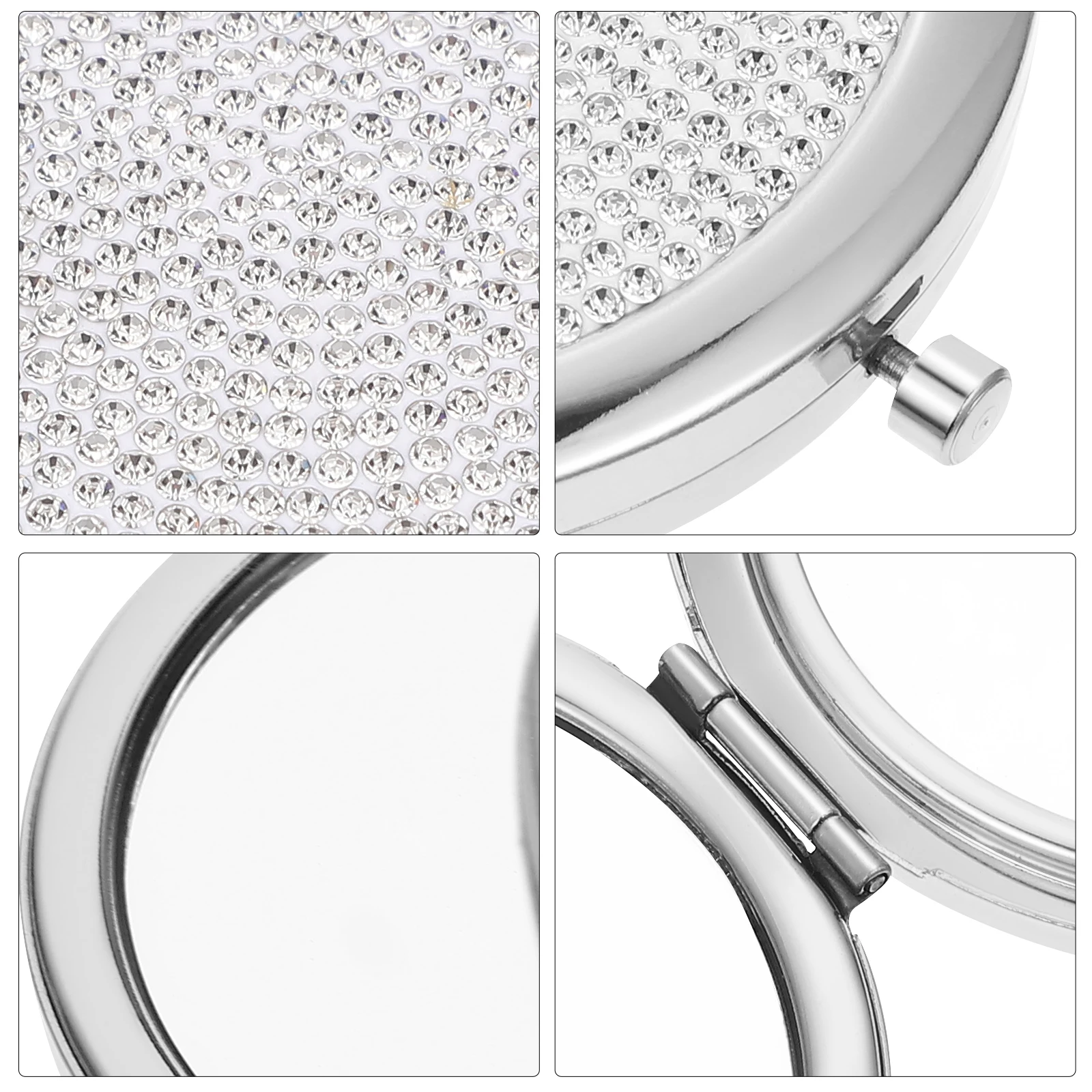 

Portable Metal Pocket Mirror Double Side Rhinestone Compact Foldable Small Makeup Mirror Travel Outdoor Woman Handbag Essential