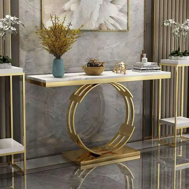 Light luxury entrance table, simple hallway, modern marble case, stainless steel sideboard, model room