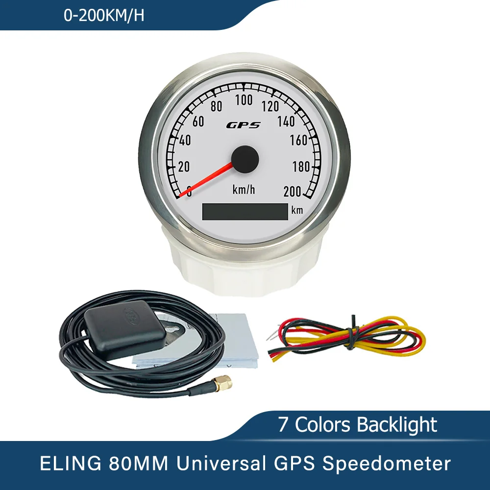 

ELING 80mm GPS Speedometer 0-60KMH 80KMH 0-80M 120KM/H 200K 120M Odometer Gauge with 7 Colors Backlight Universal for Car Trucks