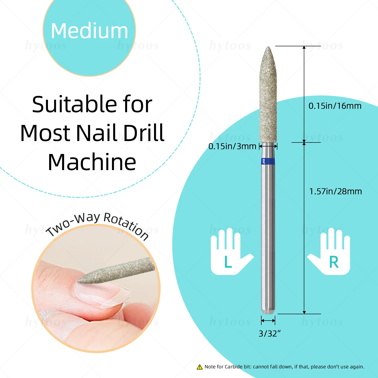 HYTOOS 3mm Large Barrel Cone Cuticle Clean Nail Drill Bit, Russian Diamond Nail Bits Dead Skin Nail Cleaner Accessories