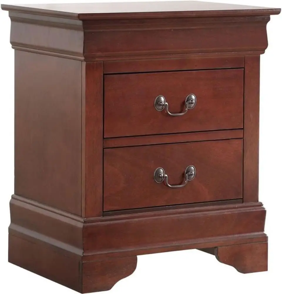 Modern Design Nightstand in Cherry Stained Finish 2 Drawers Wood Construction Home Decor Essential