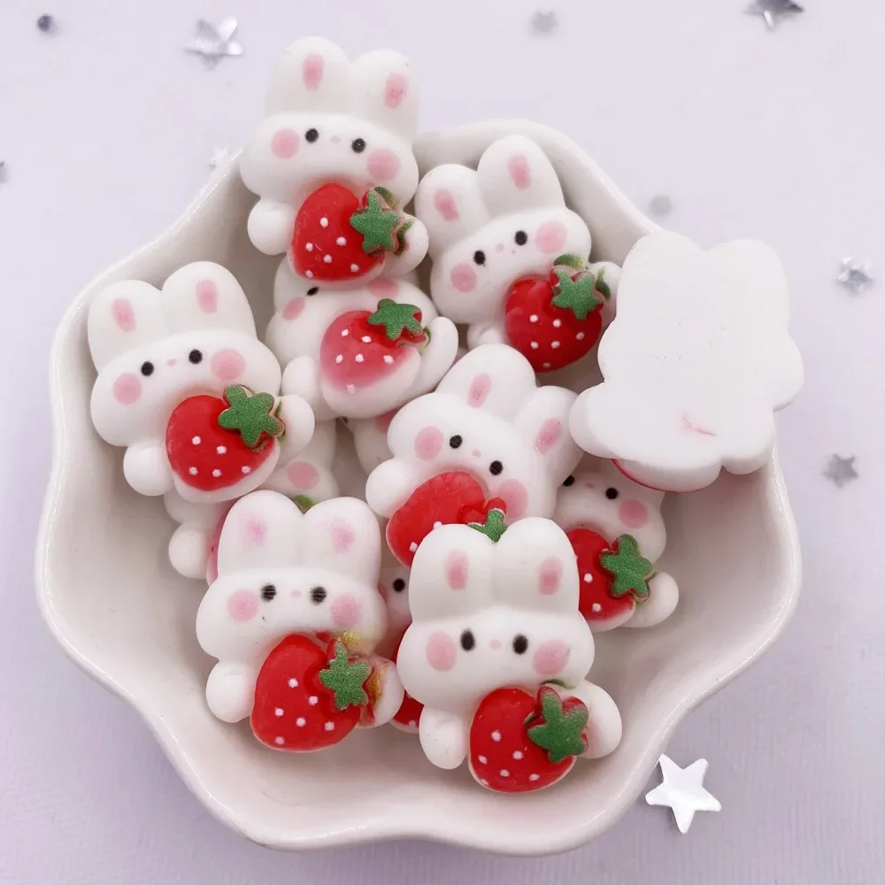 10PCS Resin Kawaii Cartoon Colorful Radish Strawberry Rabbit Flat back Stone Figurines Scrapbook DIY Bow Decor Accessorie Crafts