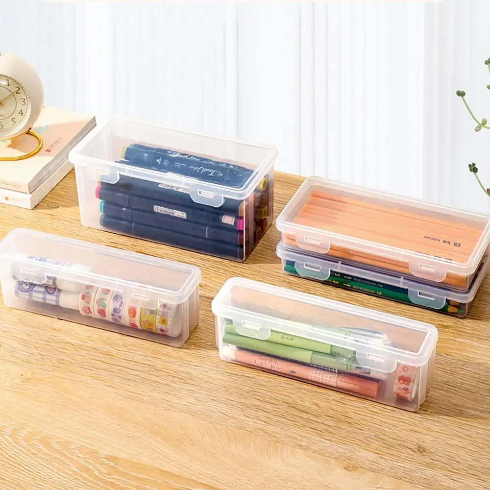 Large Capacity Stationery Storage Box Desktop Organizer Transparent Pen Pencil Case Stationary Supplies Pen Holder School Office