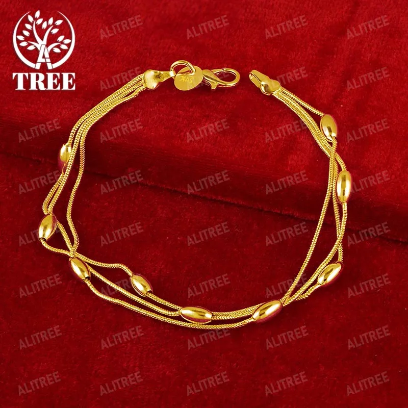 

ALITREE 18K Yellow Gold Oval Bead Chain Bracelets For Woman Fashion Party Birthday Wedding Engagement Charm Jewelry Lovers Gift