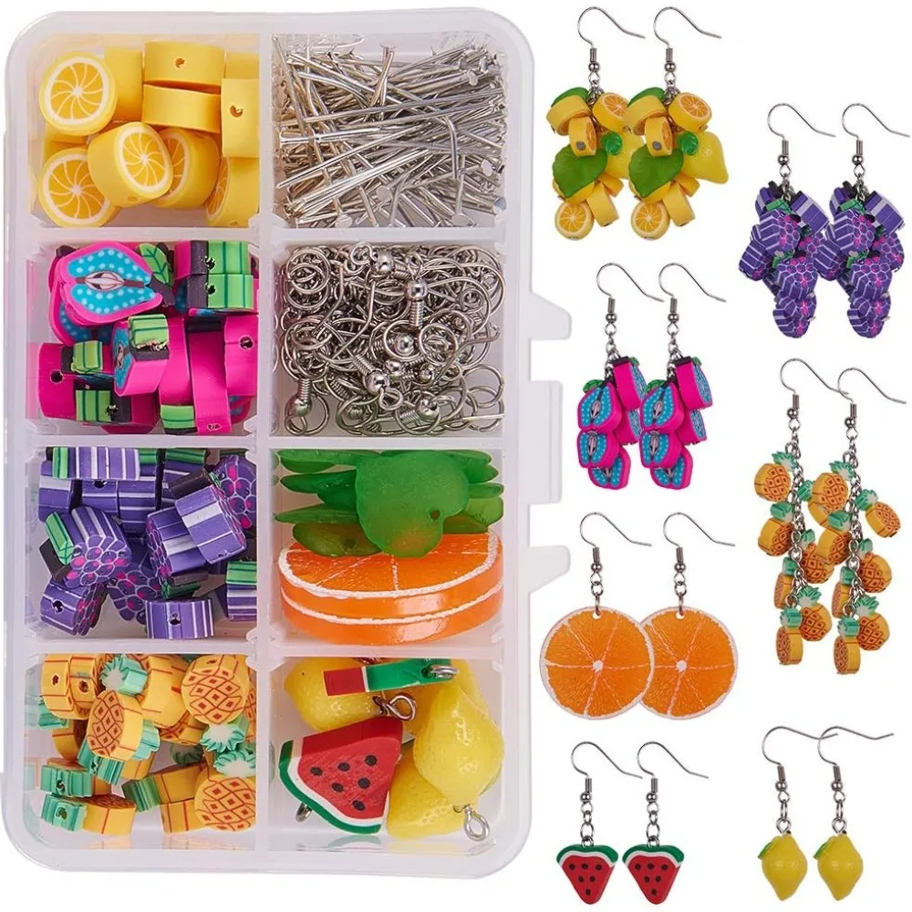 

1 Box DIY 7 Pairs Thanksgiving Day Harvest Themed Earrings Polymer Clay Cluster Fruit Dangle Earring Making Kits making kit