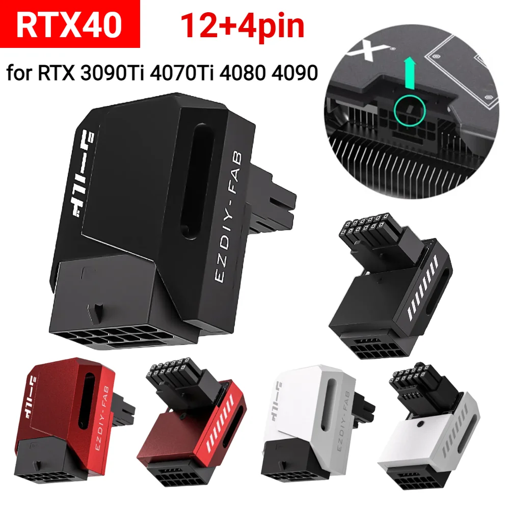 600W 12+4pin GPU Male To Female Connector 90 Degree Right Angle 16pin 12VHPWR for RTX 3090Ti 4070Ti 4080 4090 Graphics Cards
