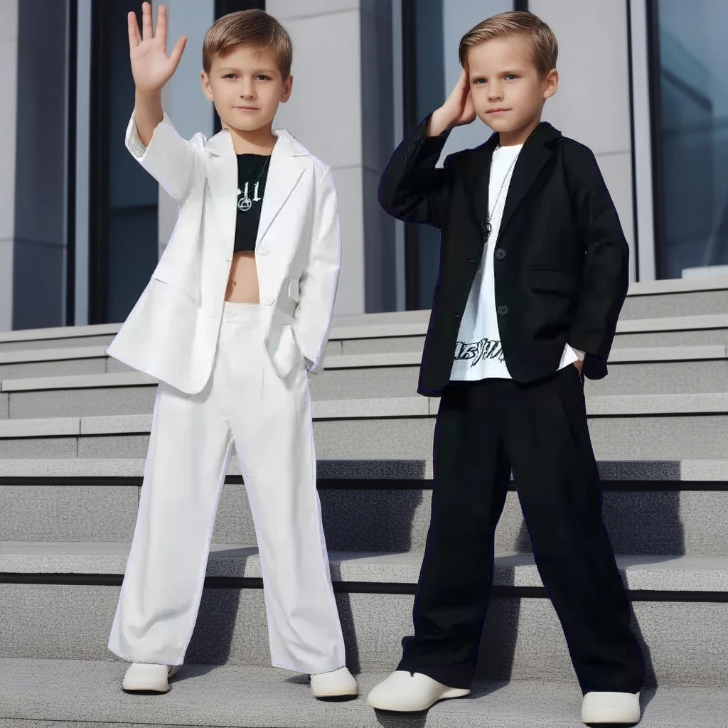 Suit for Girls Dance Group Casual Long Sleeve Blazer Pants 2pcs Children Costumes Formal Black Jacket Set Boys 14 15 16 18 Years